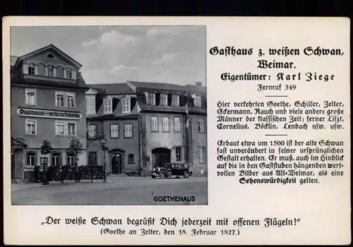 Ansichtskarte Weimar Gasthaus z. weißen Schwan - Pschorr Bräu 1930