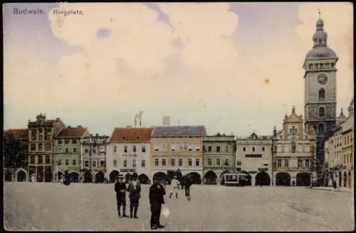 Postcard Budweis České Budějovice Ringplatz 1918