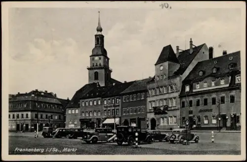 Ansichtskarte Frankenberg  Marktplatz Autos Apotheke 1940  Feldpoststempel