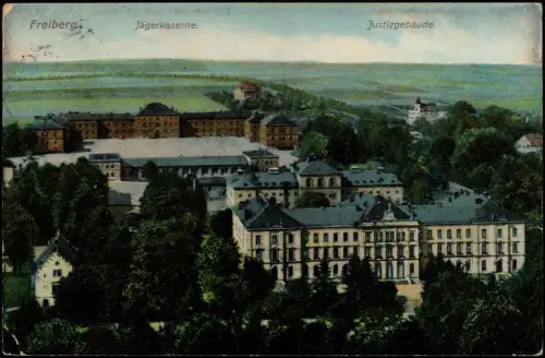 Ansichtskarte Freiberg (Sachsen) Jägerkaserne. Justizgebäude. 1915