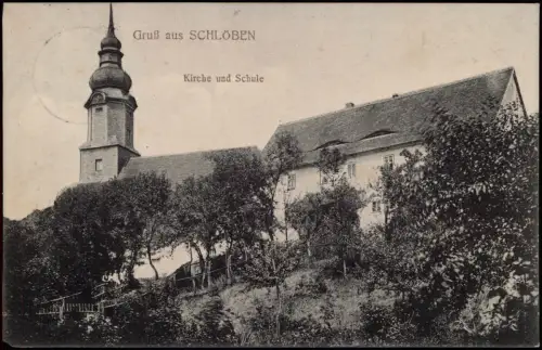 Ansichtskarte Schlöben b. Bad Klosterlausnitz Kirche und Schule 1911