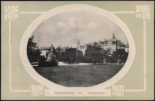 Ansichtskarte Frankenberg (Sachsen) Friedenspark. 1915 Passepartout