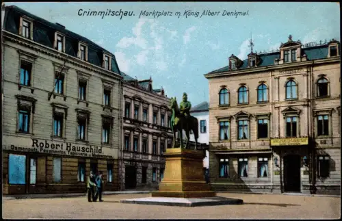 Ansichtskarte Crimmitschau Marktplatz Geschäft Hauschild 1908