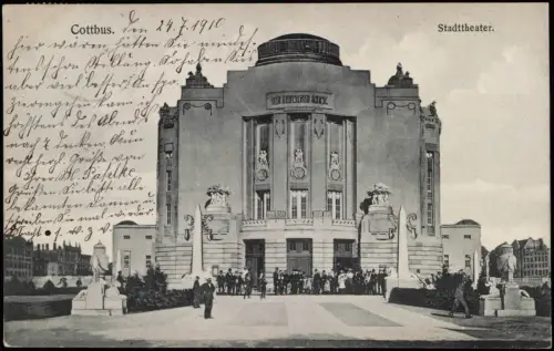 Ansichtskarte Cottbus Stadttheater feine Herrschaften 1910