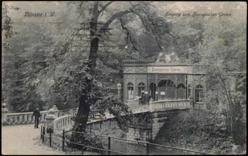 Ansichtskarte Münster (Westfalen) Zoologischer Garten. Eingang 1918