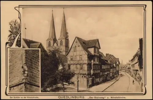 Ansichtskarte Quedlinburg 2 Bild Der Steinweg u. Nikolaikirche. 1912
