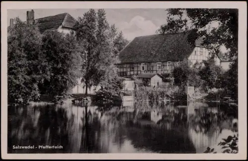 Ansichtskarte Salzwedel Pfefferteich - Fachwerkhaus 1954