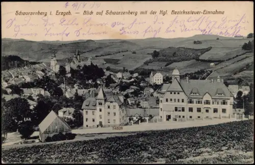 Ansichtskarte Schwarzenberg (Erzgebirge) Stadt Kgl. Bezirksteuer-Einnahme 1913