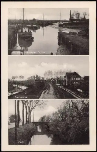 Ansichtskarte Drochtersen Gauensiek Niederelbe Hafen Deichpartie 3 Bild 1940