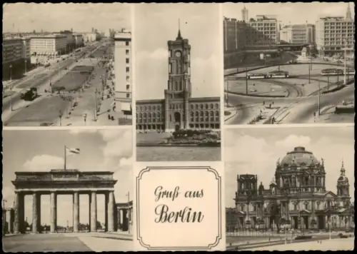 Ansichtskarte Berlin DDR Mehrbildkarte Berlin OST, 5 Echtfoto-Ansichten 1956