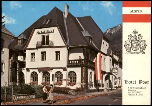 Ansichtskarte Kötschach-Mauthen Hotel Post mit Restaurant und Gastgarten 1981