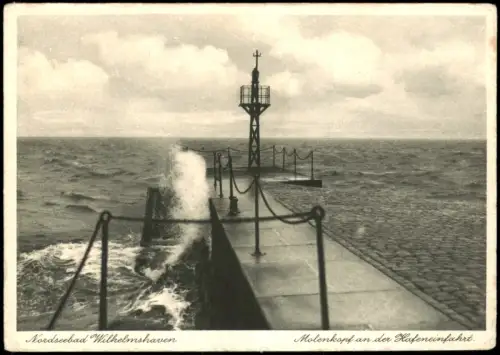 Wilhelmshaven Molenkopf an der Hafeneinfahrt mit Leuchtfeuer 1949