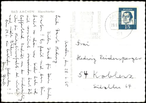 Ansichtskarte Aachen Marschiertor 1965