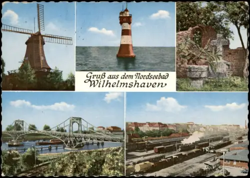 Wangerooge MB: Mühle, Leuchtturm, Ruine, Brücke und Bahnhof 1979