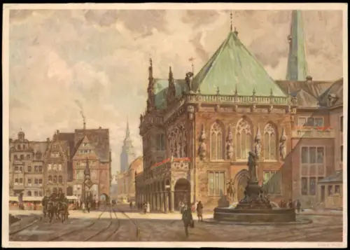 Ansichtskarte Bremen Marktplatz mit Rathaus und Roland-Statue 1955