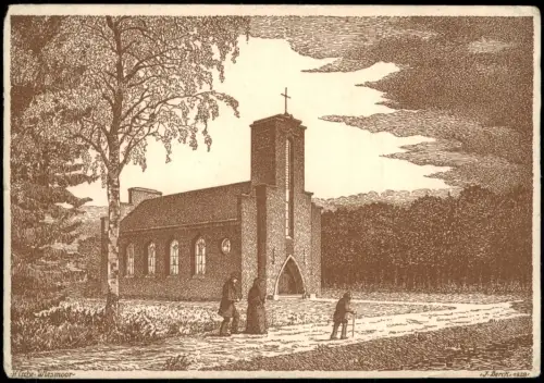 Ansichtskarte Wiesmoor Kirche Kirchgänger Künstlerkarte 1930