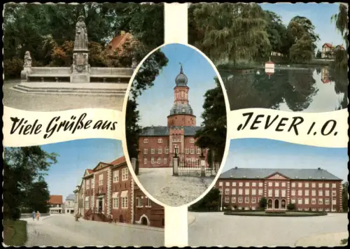 Ansichtskarte Jever Schloßgarten Denkmal Teich 1964