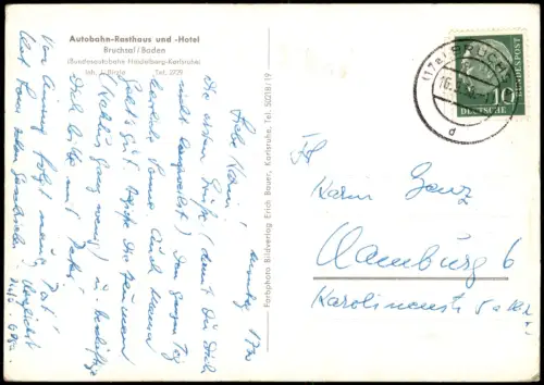 Ansichtskarte Bruchsal Autobahn-Rasthaus und -Hotel 1958
