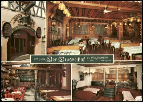 Rüdesheim (Rhein) Mehrbild-AK Innenansicht Weinhaus Drosselhof Drosselgass 1978