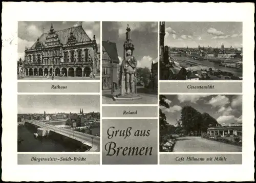 Bremen Mehrbild-AK u.a. Bürgermeister-Smidt-Brücke Rathaus 1956
