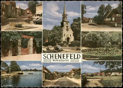 Schenefeld (Kreis Pinneberg) Mehrbild-AK Louisenbad, Birkengrund, VW Käfer 1960