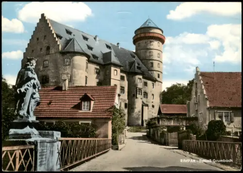 Ansichtskarte Rimpar Ortsansicht mit Schloss Grumbach 1967/1966