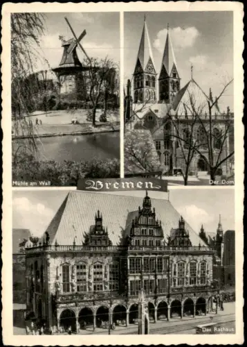 Ansichtskarte Bremen 3 Bild Mühle Wall Rathaus 1959