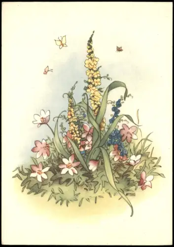 Ansichtskarte  Künstlerkarte mit Blumen Zu Gunsten derZivil-Blinden 1960