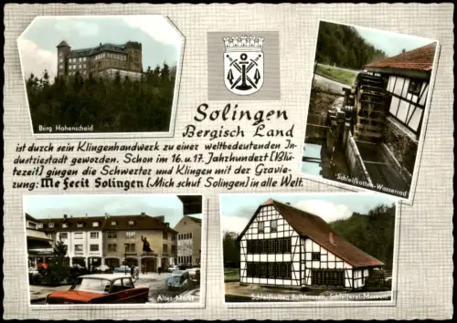 Solingen Mehrbildkarte mit Burg Hohenscheid, Alter Markt und Schleifkotten 1972