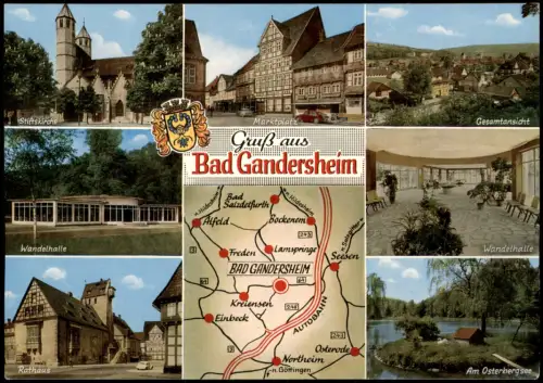 Ansichtskarte Bad Gandersheim Mehrbildkarte mit Umgebungskarte 1970