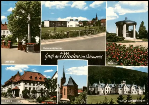 Mudau Mehrbildkarte mit Ortsansichten und Schloss Waldleiningen 1975