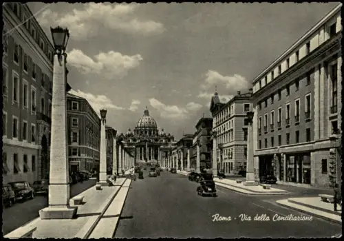 Postcard Vatikanstadt Rom Via della Conciliazione mit Petersdom 1955
