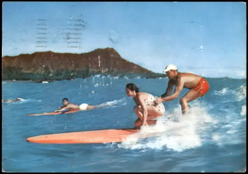 Honolulu Aquaplaning in der Bucht von Honolulu vor Diamond Head 1965