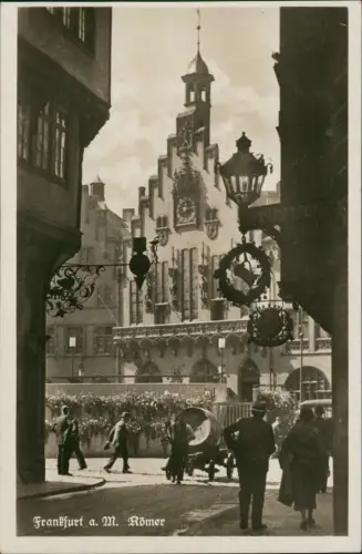 Ansichtskarte Frankfurt am Main Römer junger Mann mit Bierfass auf Wagen 1934