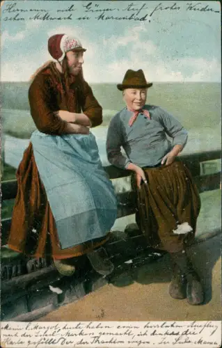 Postkaart Marken-Waterland Mann und Frau in Tracht 1904  Holland Niederlande