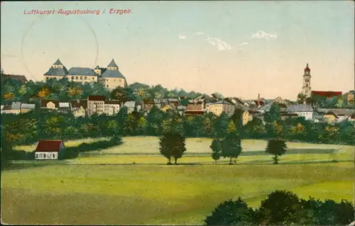 Augustusburg Erzgebirge Panorama mit Schloss und Stadtansicht 1923