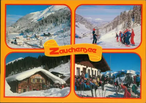 Ansichtskarte Zauchensee MB mit Garnhofhütte und Schiszenen 1980