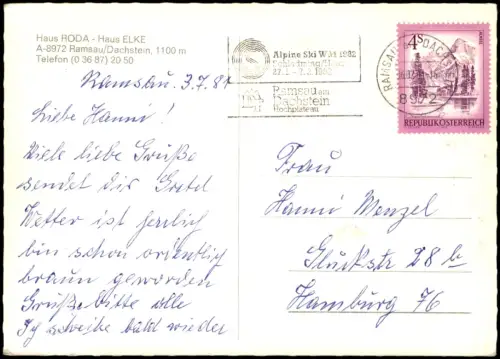 Ansichtskarte Ramsau am Dachstein Partie am Haus RODA und ELKE 1981