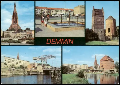 Ansichtskarte Demmin DDR Mehrbildkarte mit 5 Ortsansichten 1985