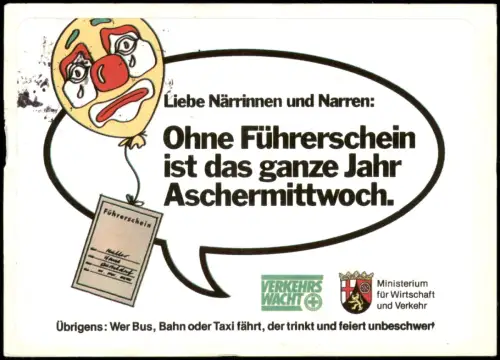 Ansichtskarte  Präventionskarte: Karneval und Verkehrssicherheit 1989