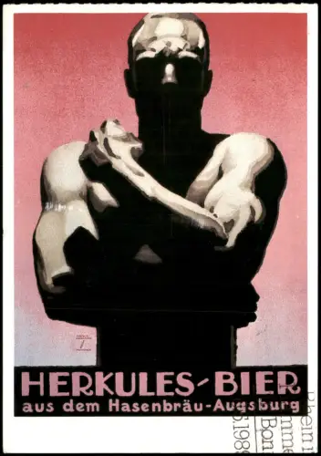 Ansichtskarte  Werbeplakat Herkules-Bier (Hasenbräu-Augsburg) 1989