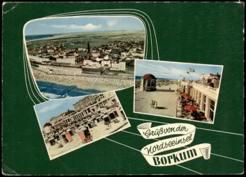 Ansichtskarte Borkum Mehrbildkarte mit Strand- und Stadtansichten 1951