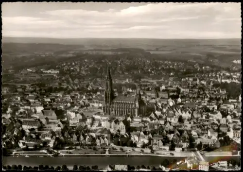 Ansichtskarte Ulm a. d. Donau Luftaufnahme mit Münster und Donau 1955