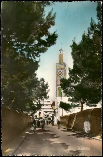 Postcard Tanger Rue San Francisco mit Minarett 1950