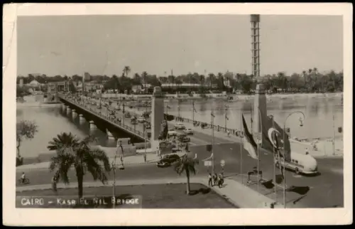 Postcard Kairo القاهرة Kasr-el-Nil-Brücke mit Cairo Tower 1965