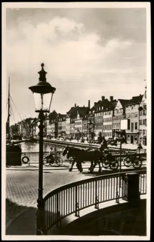Kopenhagen København Nyhavn mit Pferdekutsche und historischer Häuserzeile 1940