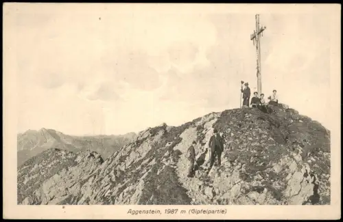 Ansichtskarte Aggenstein 1987 m Gipfelpartie Menschen am Gipfelkreuz 1915