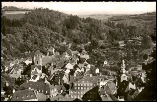 Monschau/Eifel Montjoie Teilansicht mit Evgl. Kirche und Rotes Haus 1959