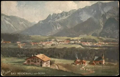 Ansichtskarte Bad Reichenhall Künstlerkarte Stadt von Nonn 1912