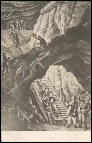 Berchtesgaden Salzbergwerk Besucher Bergleute Künstlerkarte 1913